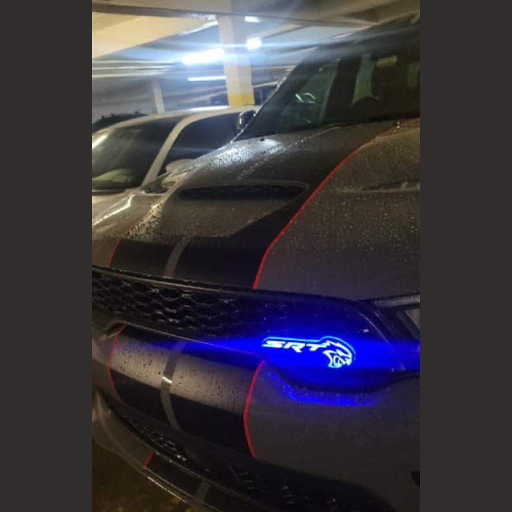 SRT Hellcat LED Logo – Multicolor RGB Illuminated Badge with Color Chasing LEDs,&  Multiple Color-Chasing Effects