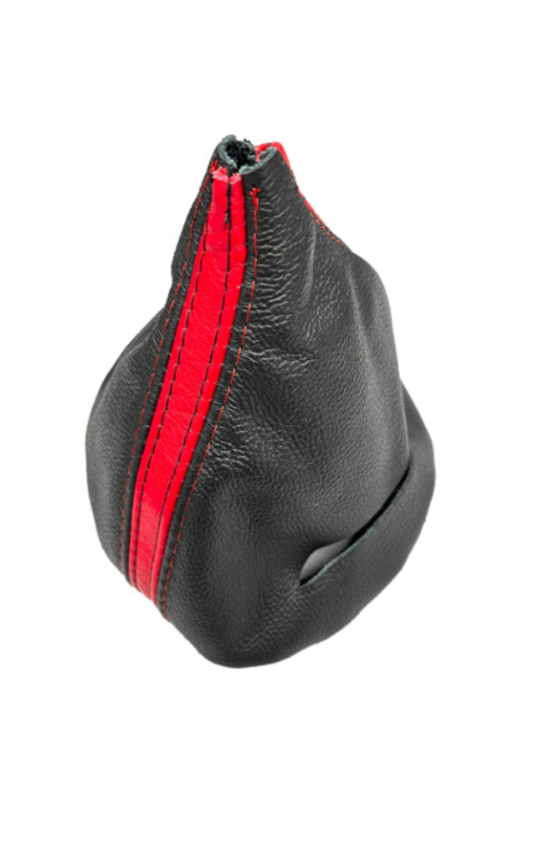 Genuine Leather AUTOMATIC Shift Boot Cover In Black & Torch Red Stripe For 2005-2013 Chevy Corvette C6