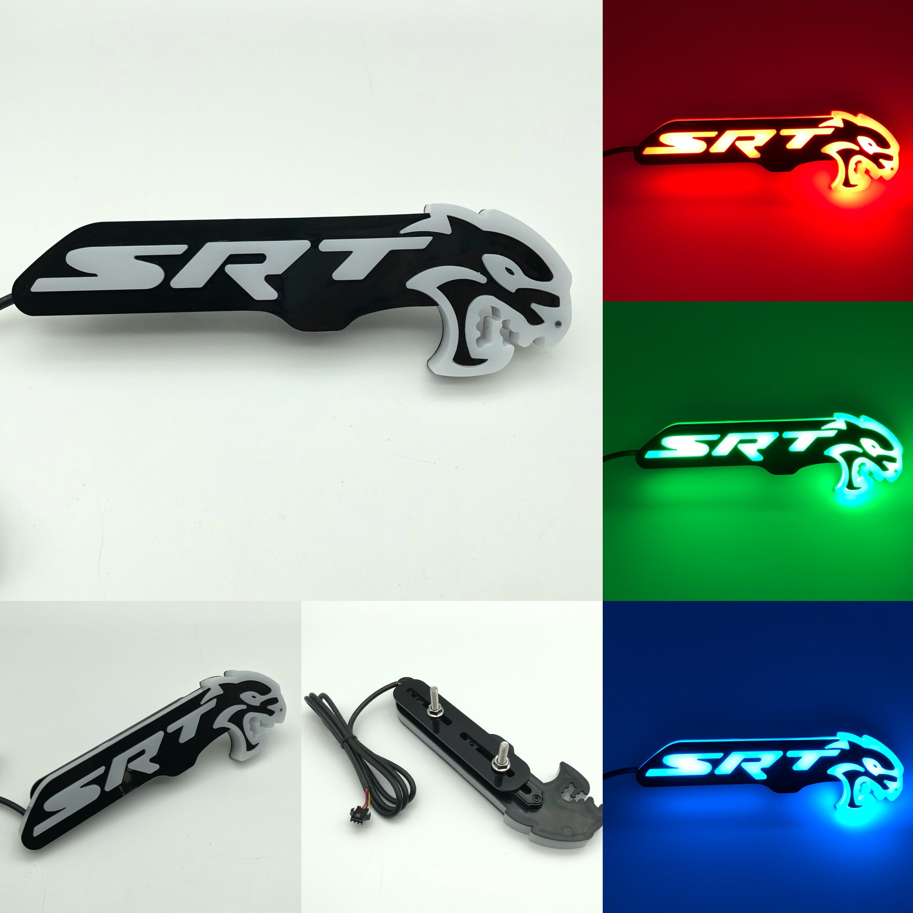 SRT Hellcat LED Logo – Multicolor RGB Illuminated Badge with Color Chasing LEDs,&  Multiple Color-Chasing Effects
